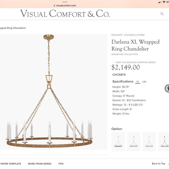 Visual Comfort Darlana Wrapped Ring Chandelier - Thumbnail 4